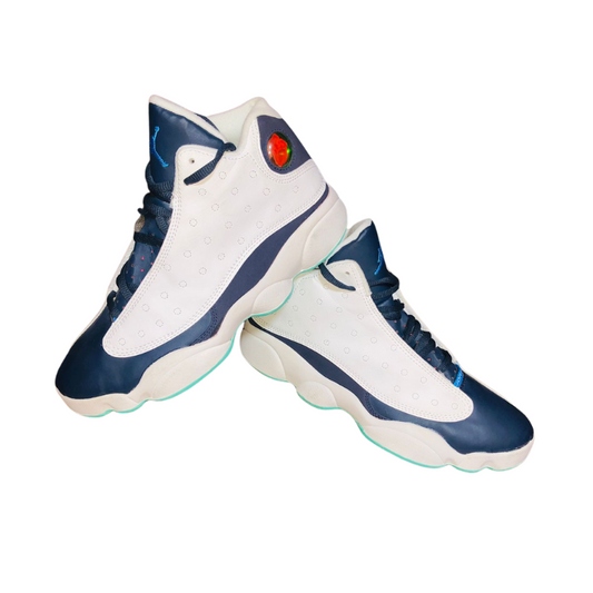 TENIS JORDAN R13 BLANCOS MARINO SUELA MENTA