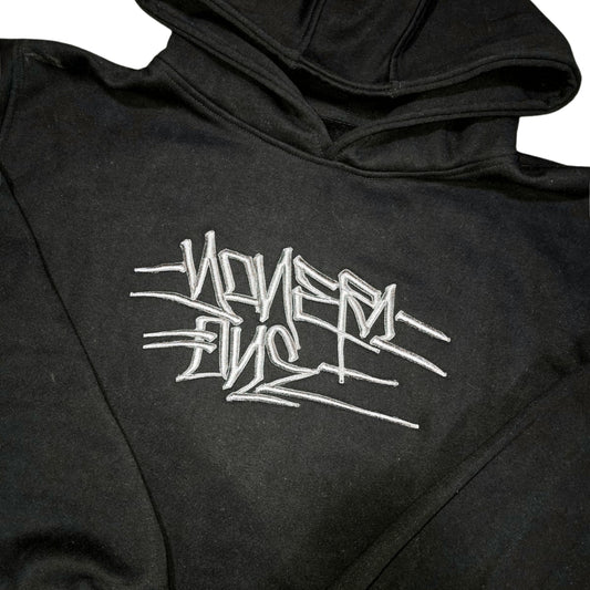 HOODIE YONER NEGRA LETRAS GRIS