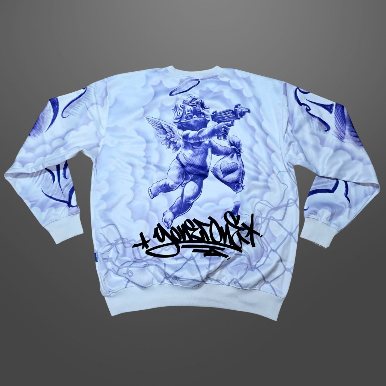 SUDADERA CUELLO REDONDO YONER ONE BLANCA C/AZUL CHICANA MXL