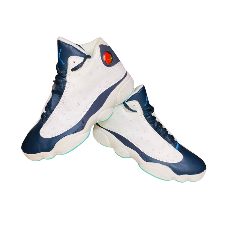 TENIS JORDAN R13 BLANCOS MARINO SUELA MENTA