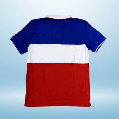 PLAYERA ALEMAN TIPO POLO BLANCO/AZUL/ROJO