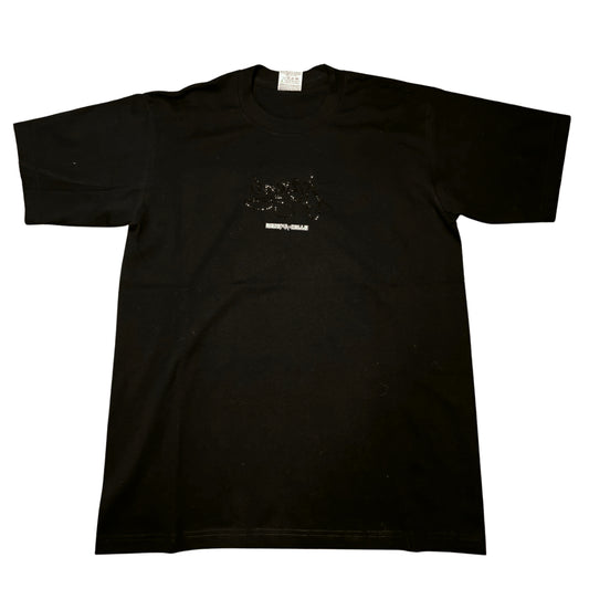 PLAYERA YONER NEGRA VIRGEN BRILLOS