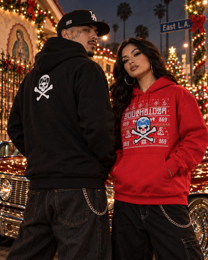 Vista trasera de hoodie negra Southsider 369 con calavera