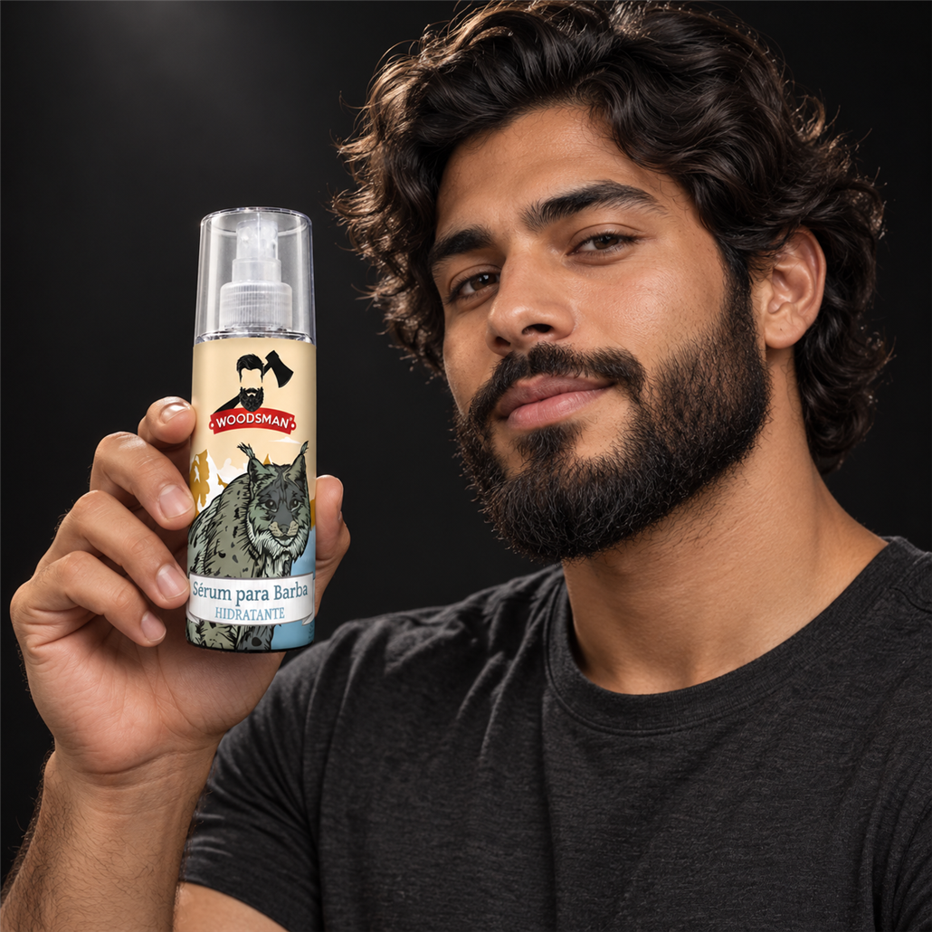 Serum Hidratante para Barba 150 ml | Woodsman presentado con modelo adulto juvenil