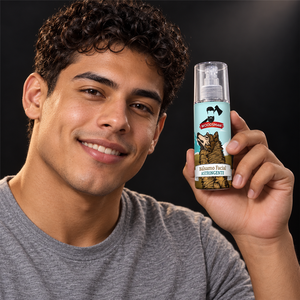 Bálsamo Facial Astringente 150 ml | Woodsman presentado con modelo adulto juvenil