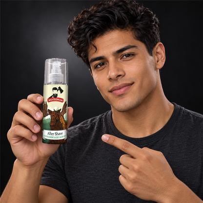 After Shave con Aceites Esenciales y Aloe Vera 150 ml | Woodsman presentado con modelo adulto juvenil
