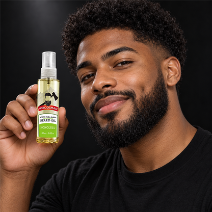 Aceite para Barba Honolulu 60 ml | Woodsman presentado con modelo adulto juvenil