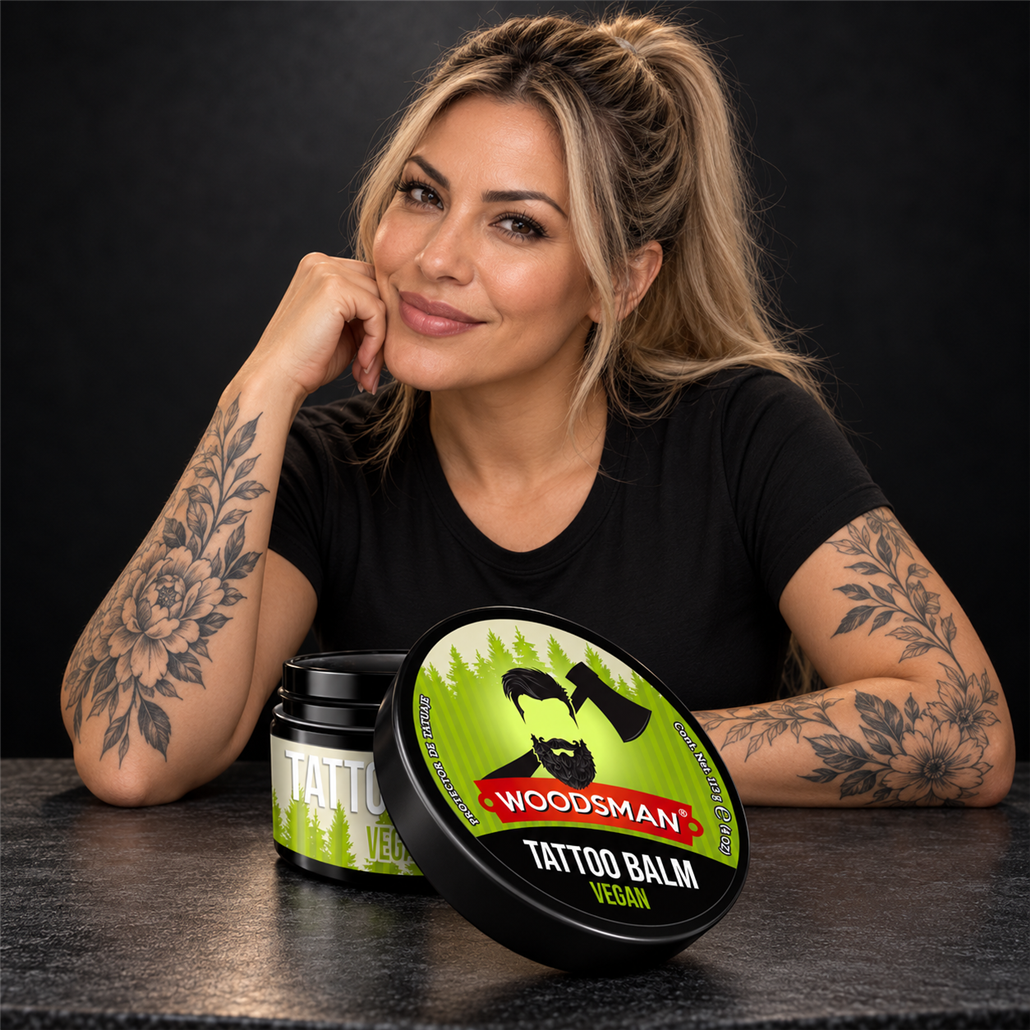 Bálsamo para Tatuajes Fórmula Vegana 113 g | Woodsman — producto presentado por modelo